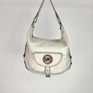 Michael Kors leather vanilla Fulton purse / bag with gold hardware accents